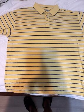 American Vintage Yellow Polo with Navy & White Stripes